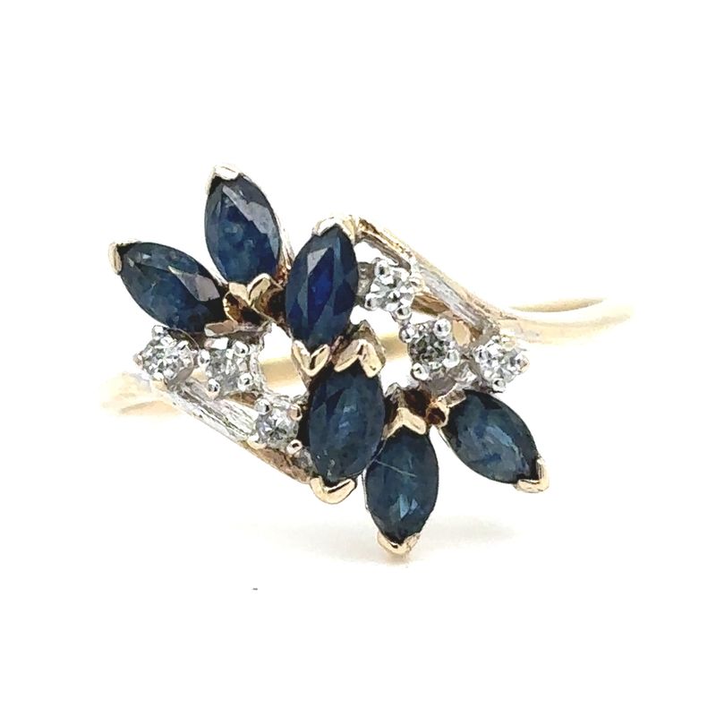 Sapphire & Diamond Floral Ring in 10k Yellow Gold