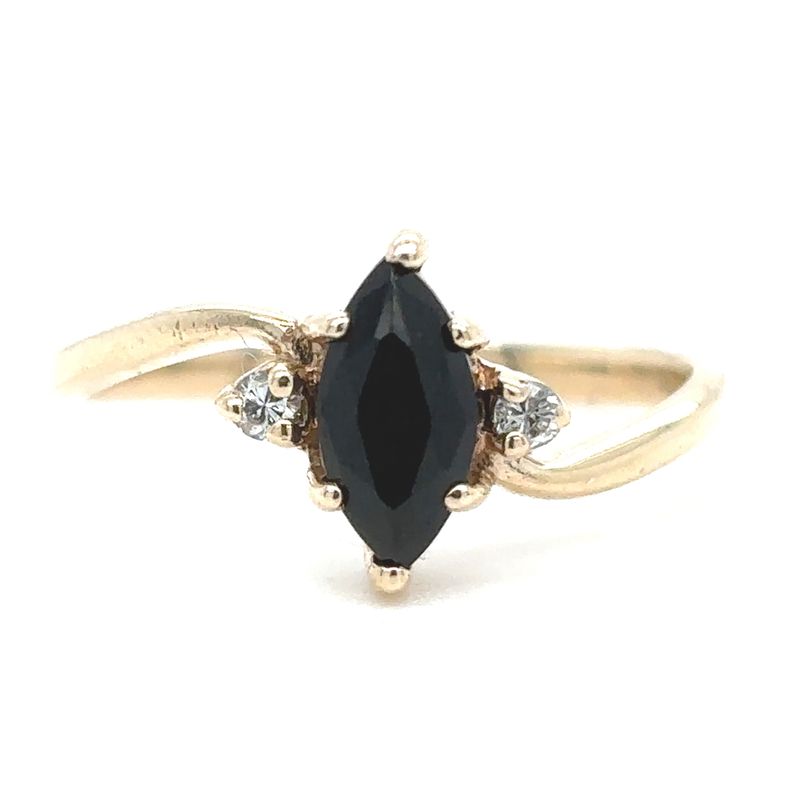 Black Onyx & Diamond Ring in 10k Yellow Gold