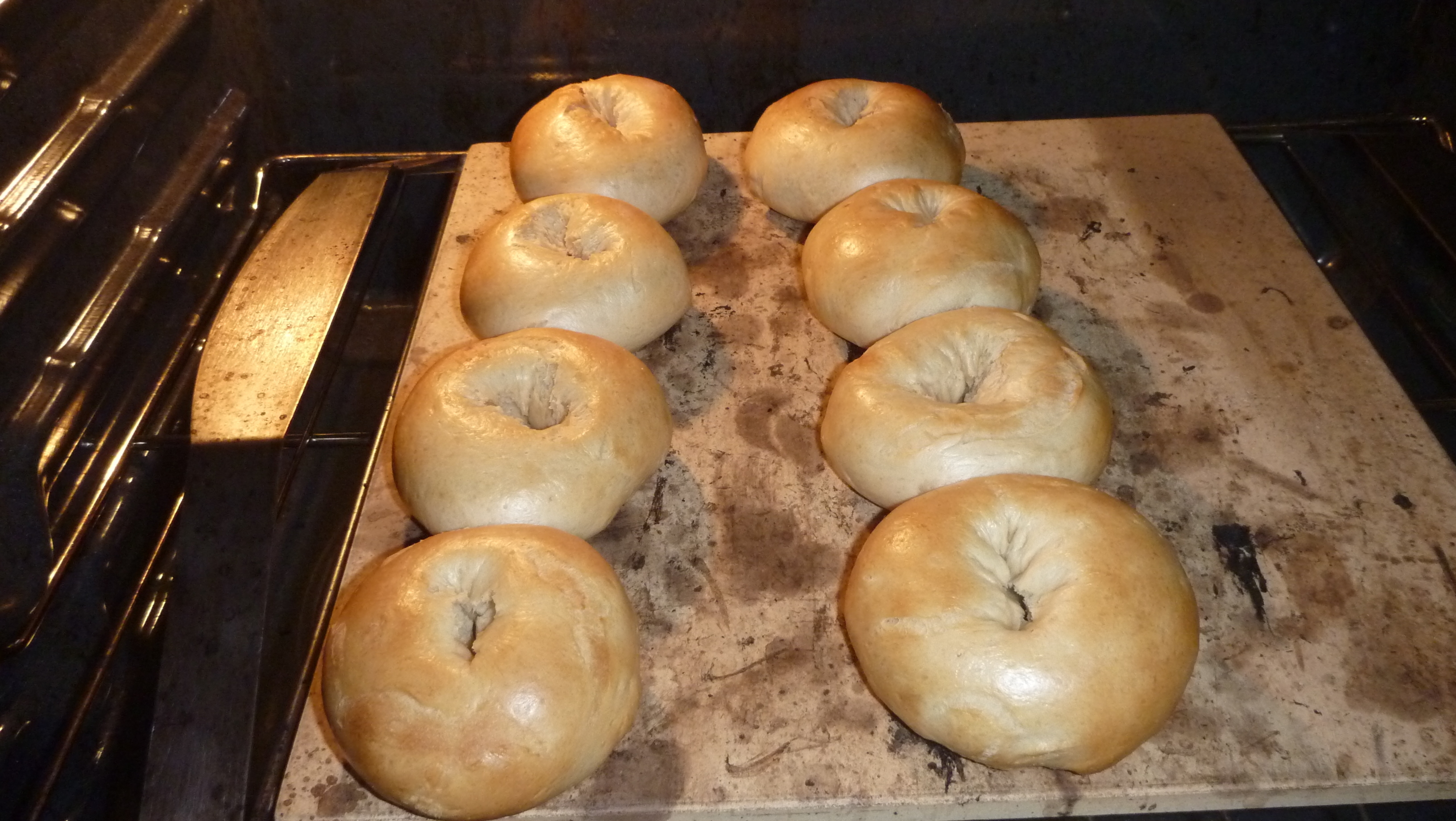 set of 4 Bagel Boards Bake authentic bagels at home. burlap, cedar, aluminum 