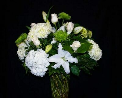 White & Green Arrangement with White Lilies