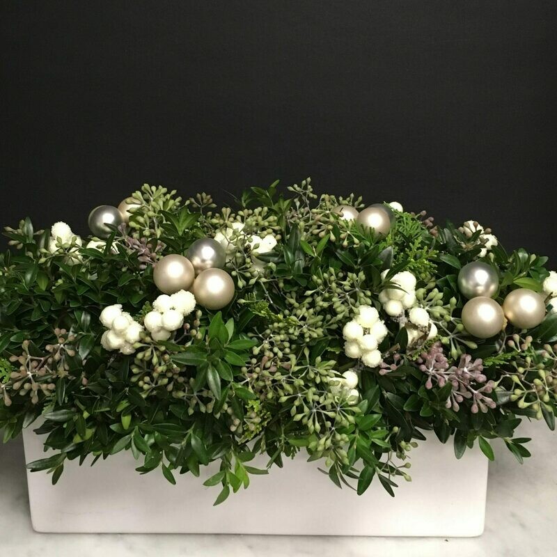 Winter Berry Arrangement in a Rectangular Ceramic Container