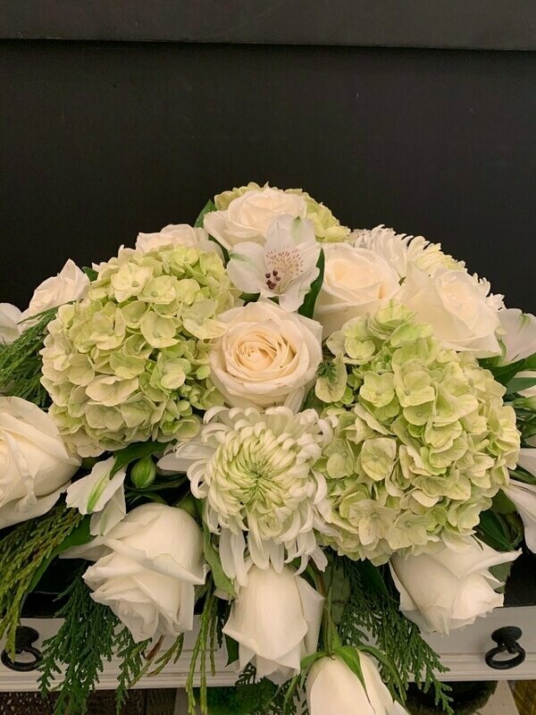Green and White Casket Spray