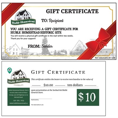 Gift Certificates: $5.00 - $25.00