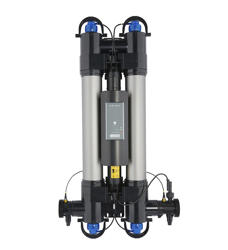 Smart UV-C Wasseraufbereitung 55W 220-240V, pmax. 3bar, Vmax 21 m3/h, d63/50, Lebensdauer Lampe (9000 Std.) inkl. Durchfluss Schalter und analoger Anzeige der Lampenlebensdauer