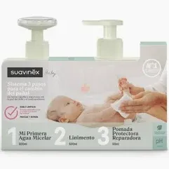 SUAVINEX BABY SISTEMA 3 PASOS CAMBIO PAÑAL 1 ENVASE 500 ML AGUA MICELAR + 1 ENVASE 500 ML LINIMENTO