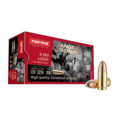 Norma 9mm Luger FMJ 115 gr (Sold in Case quantities (1,000 rnds) only)
