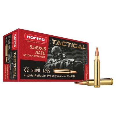 Norma 5.56 45 Nato Tactical (SS109) 62 gr (Sold in Case quantities (1,000 rnds) only)