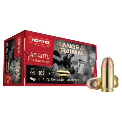 Norma .45 Auto FMJ 230 gr(Sold in Case quantities (1,000 rnds) only)