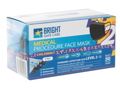 Procedural Masks for Kids / Level 2 / Black / Box of 50