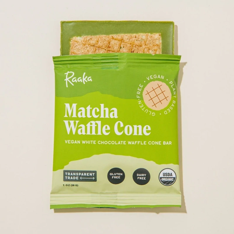 Matcha White Chocolate Waffle Cone Bar, Raaka-1oz