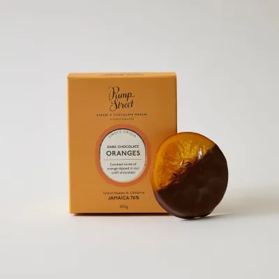 Jamaican Chocolate (76%) Dipped Orange Slices, Pump Street- 100g