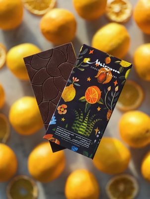Dark Chocolate 62% w/ Candied Oranges &amp; Orange Infused Toffee, Mirzam-70g