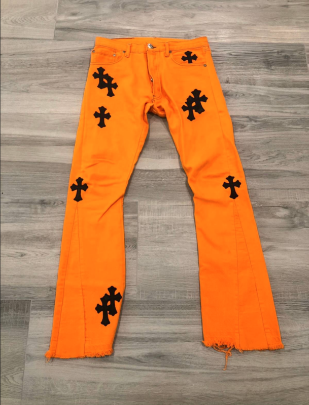 Orange Chrome Heart Stack Jeans