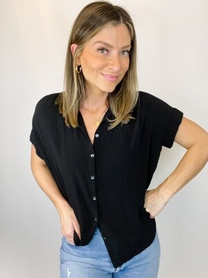 Madewell Black Button Up Collared Top - XXS
