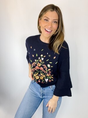 Blu Pepper Navy Floral Sweater - S