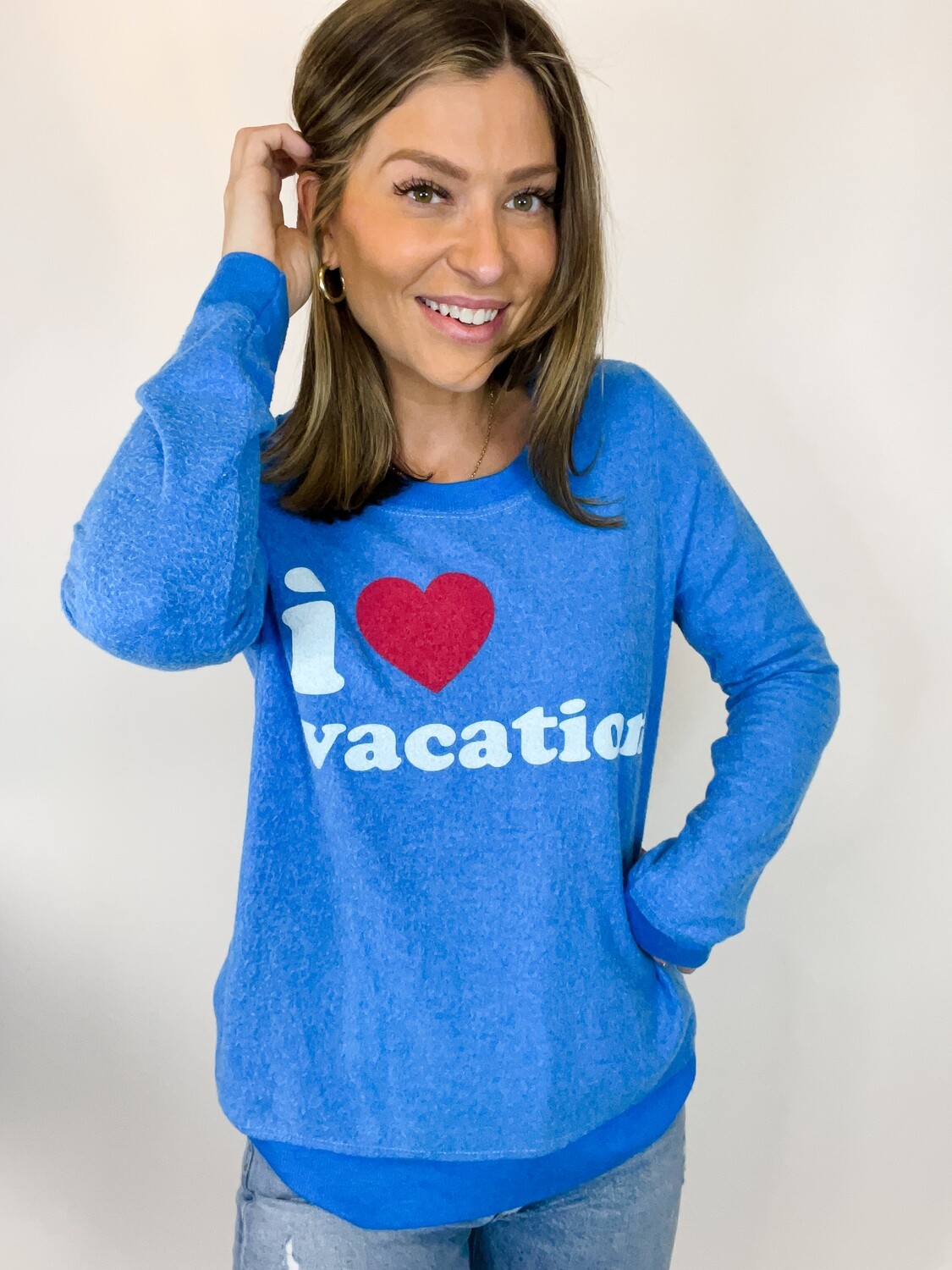 Chaser Blue "I Love Vacation" Top - M