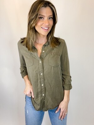 Altar'd State Olive Collared Button Up Top - S