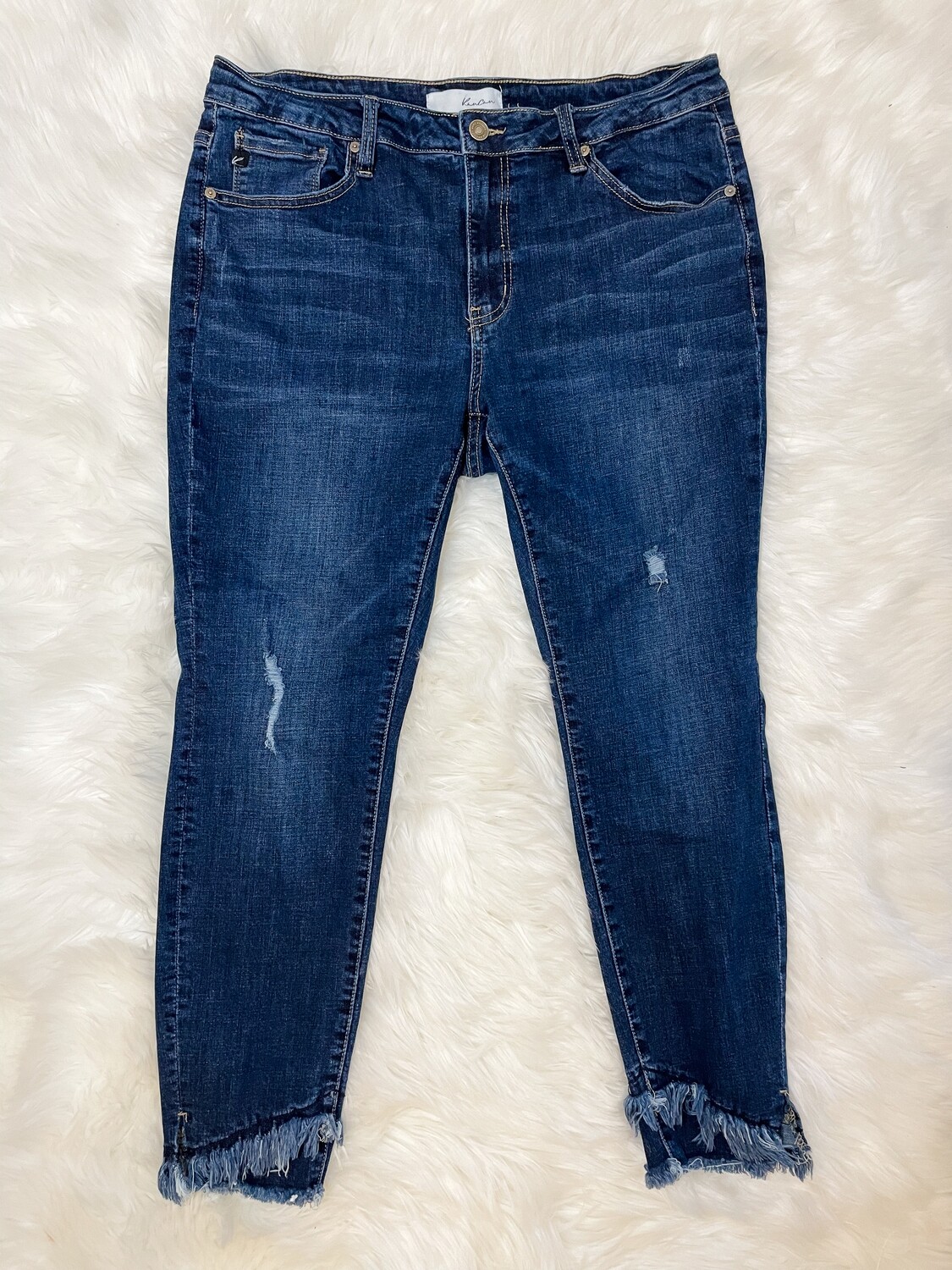 KanCan Dark Wash Frayed Hem Skinny Ankle Jeans - XL