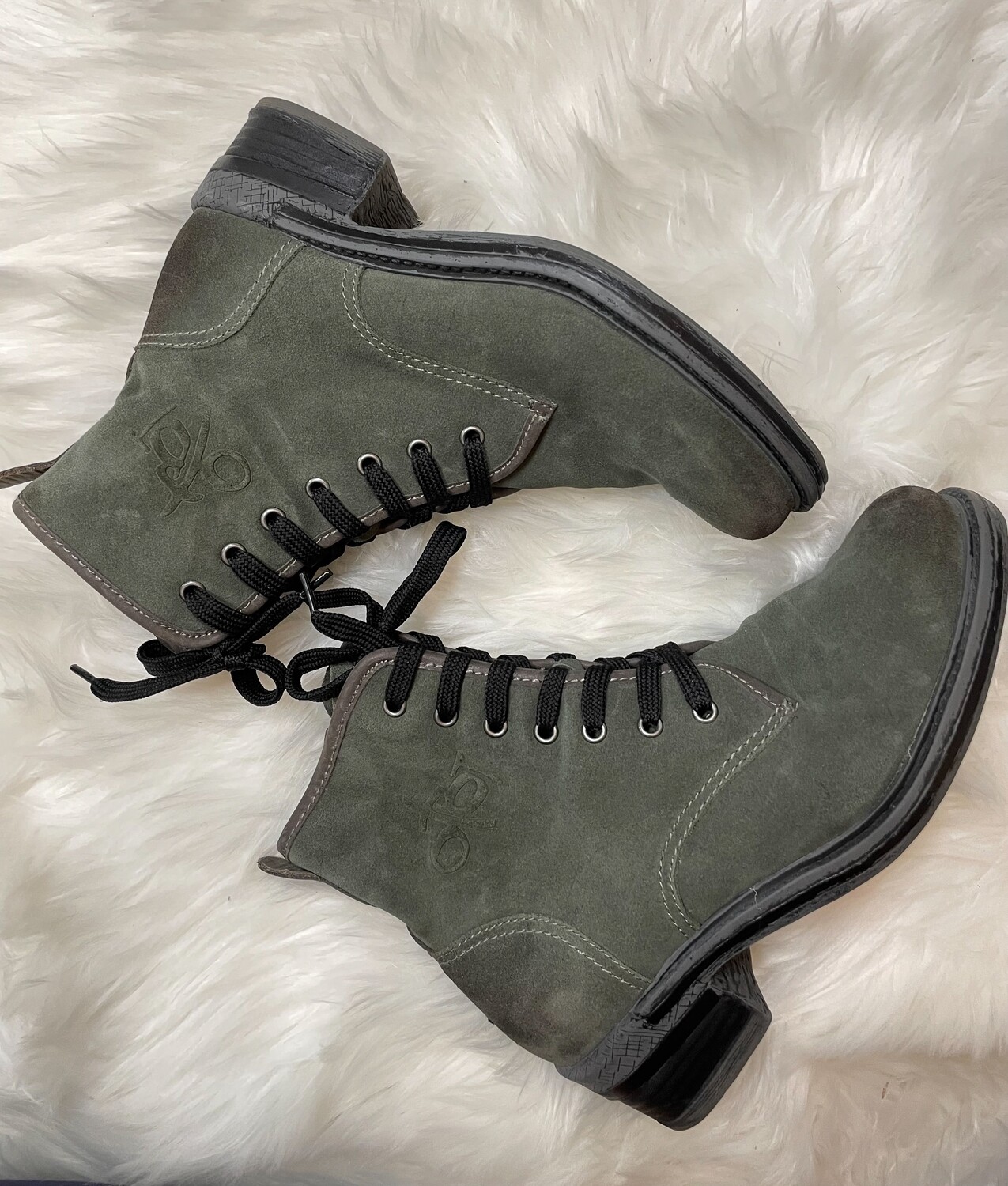 OTBT Olive Suede Lace Up Bootie with Side Zipper -  Size 9.5