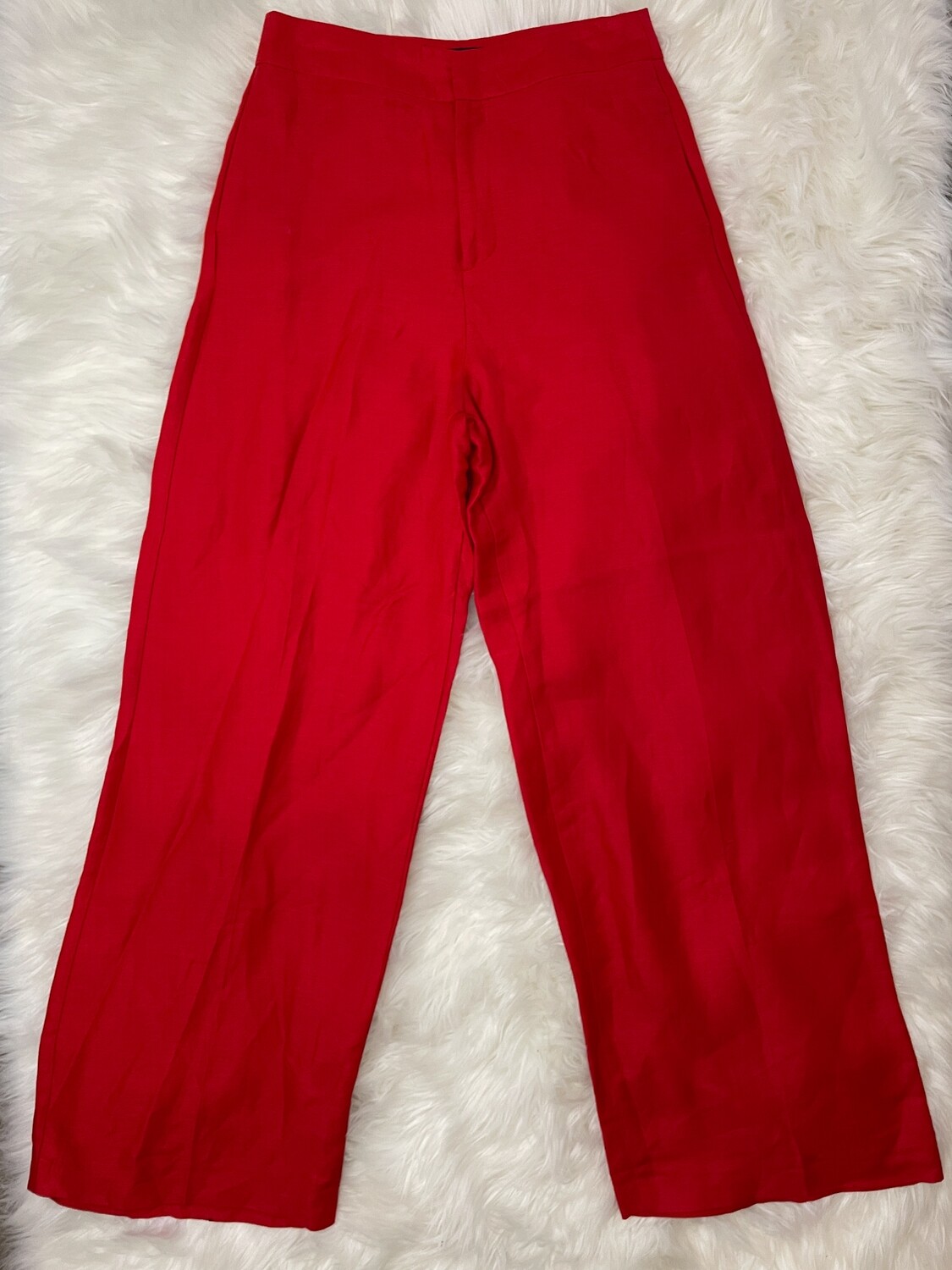 Zara Basic Red Wide Leg Linen Pants - M