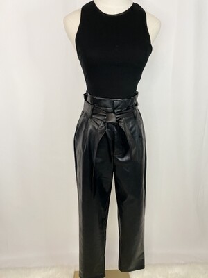 Glam Black Faux leather paper Bag Pants - S