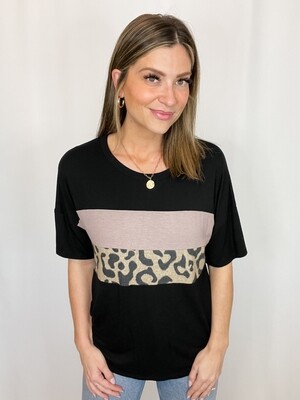 Pink Lily Black Colorblock Leopard Tee - S