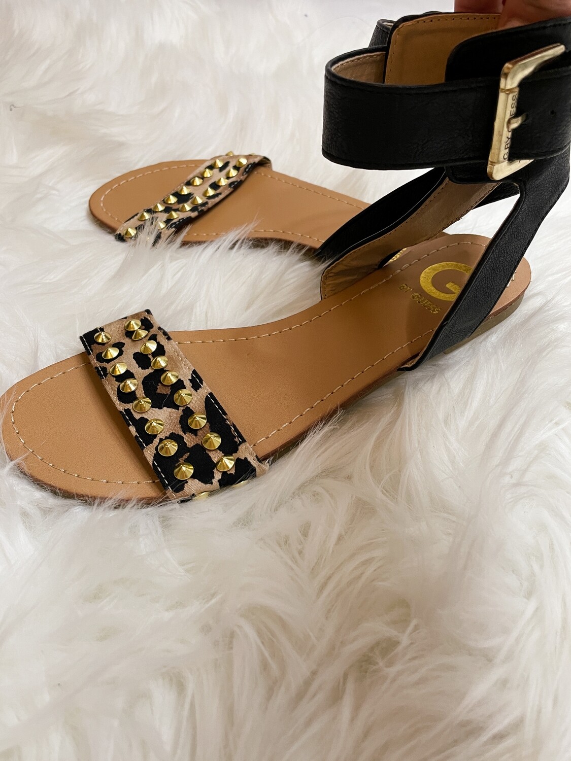 Guess Studded Animal Print Ankle Sandals - Size 5.5 