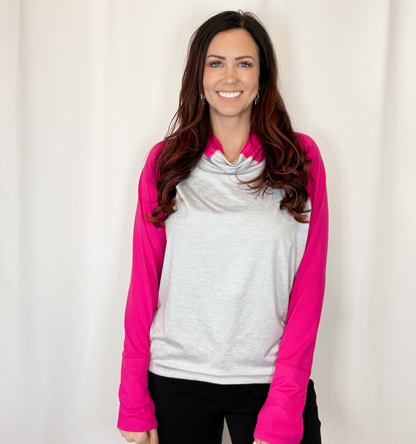 Brooks Grey Top with Pink Accent - M