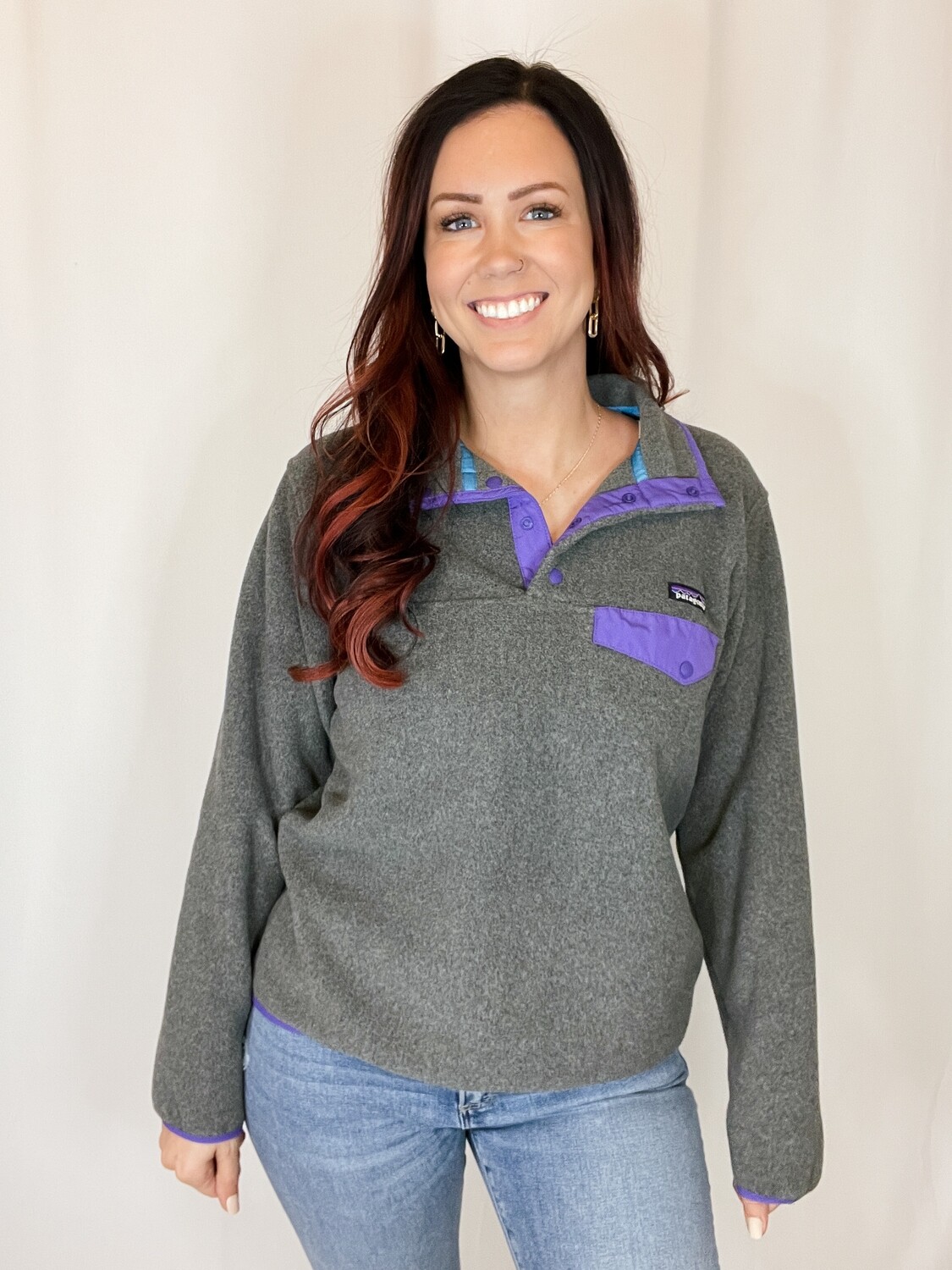 Patagonia Grey & Purple Snap Pullover - S