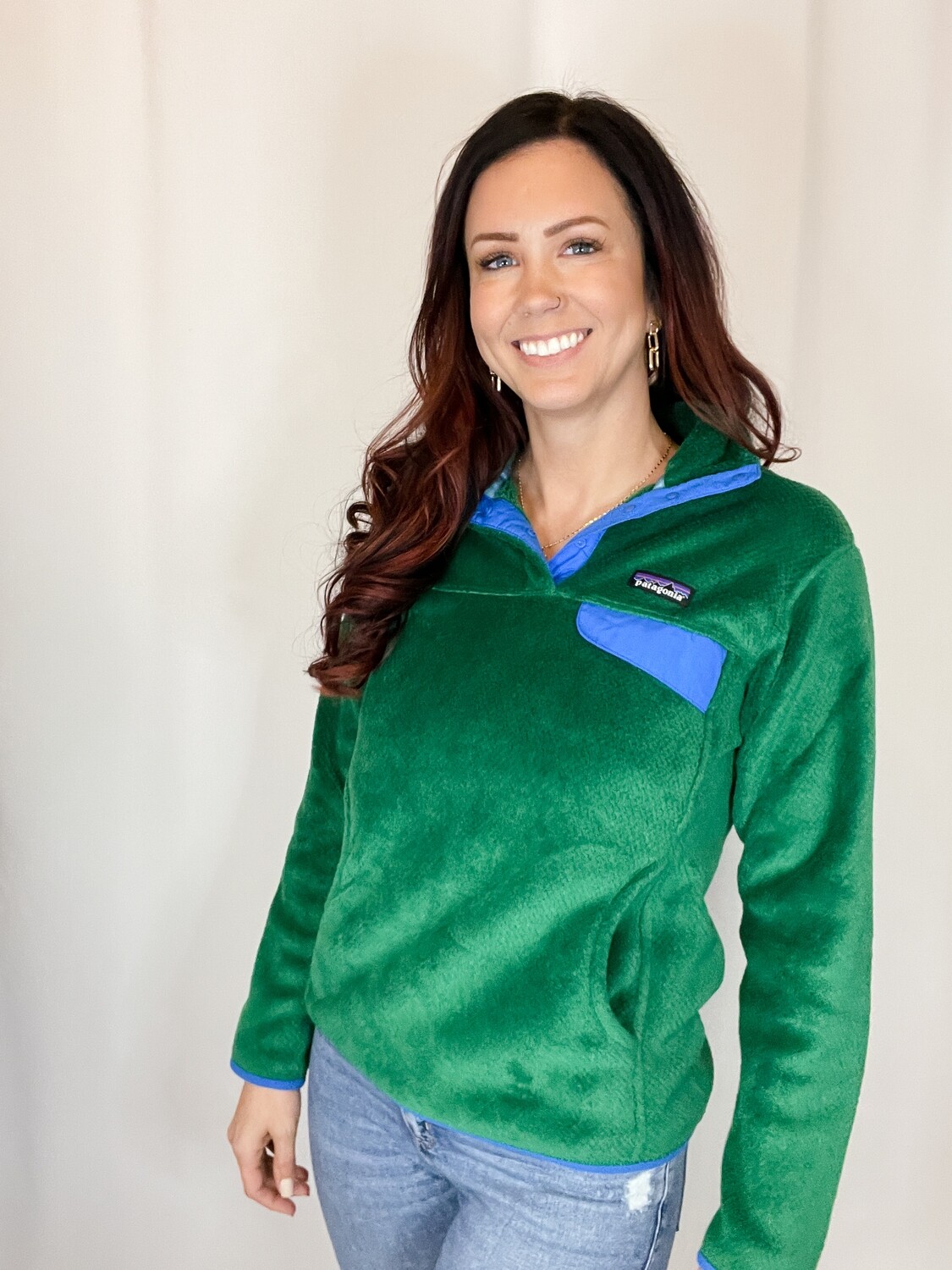 Patagonia Green & Blue Snap Pullover - M 
