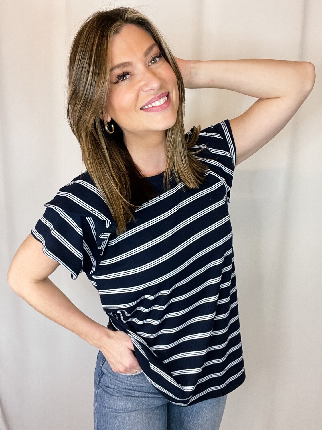 Fantastic Fawn Navy & White Striped Top - S/M