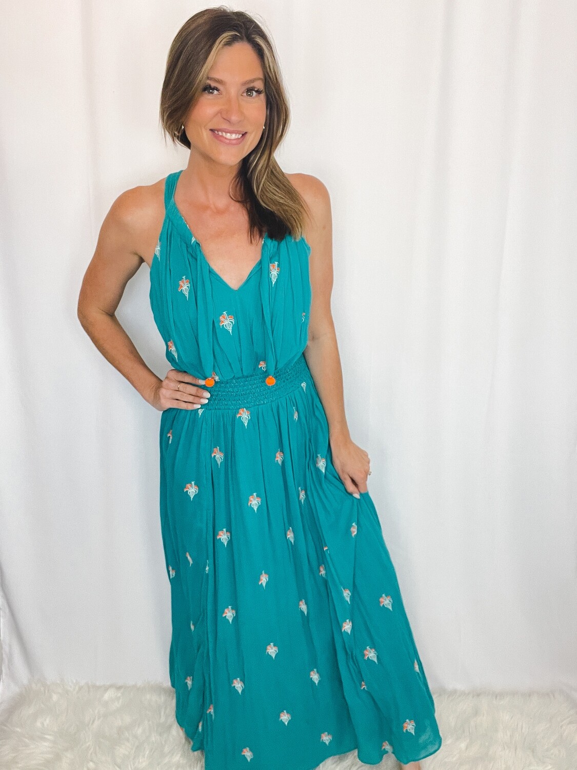 Floreat Teal Maxi with Peach & Cream Accent - Size 4