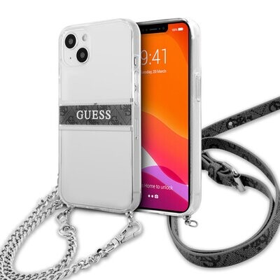 Guess Apple iPhone 13 - Crossbody Handyhülle & Kette - 4G Grey Stripe - TRANSPARENT/Grau