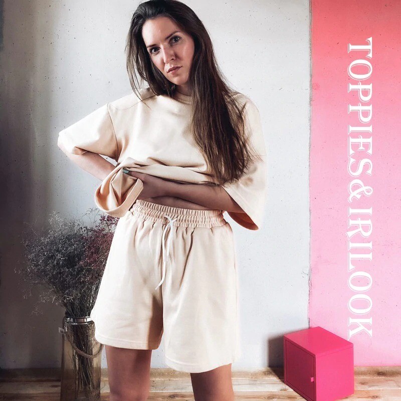 summer tracksuits women&#39;s two pieces set leisure outfits cotton oversized t-shirts high waist shorts candy color clothing