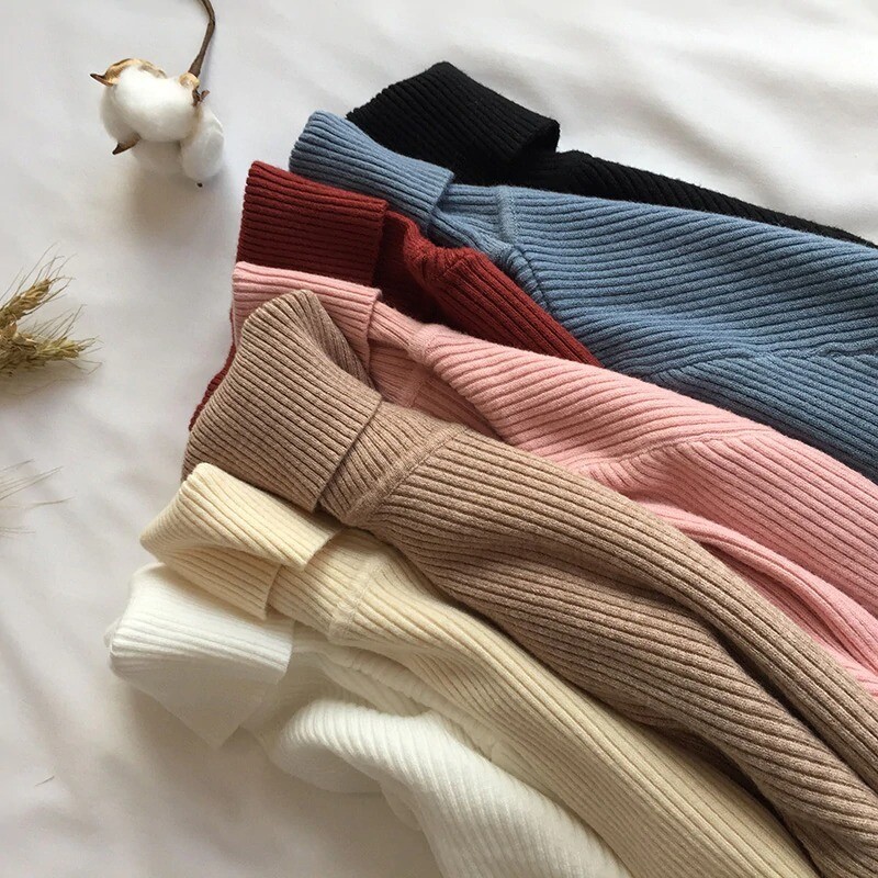 2021 Autumn Winter Thick Sweater Women Knitted Ribbed Pullover Sweater Long Sleeve Turtleneck Slim Jumper Soft Warm Pull Femme