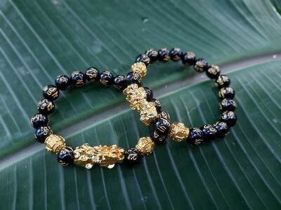 Unisex Feng Shui Wealth and Luck Obsidian Bead Bracelet