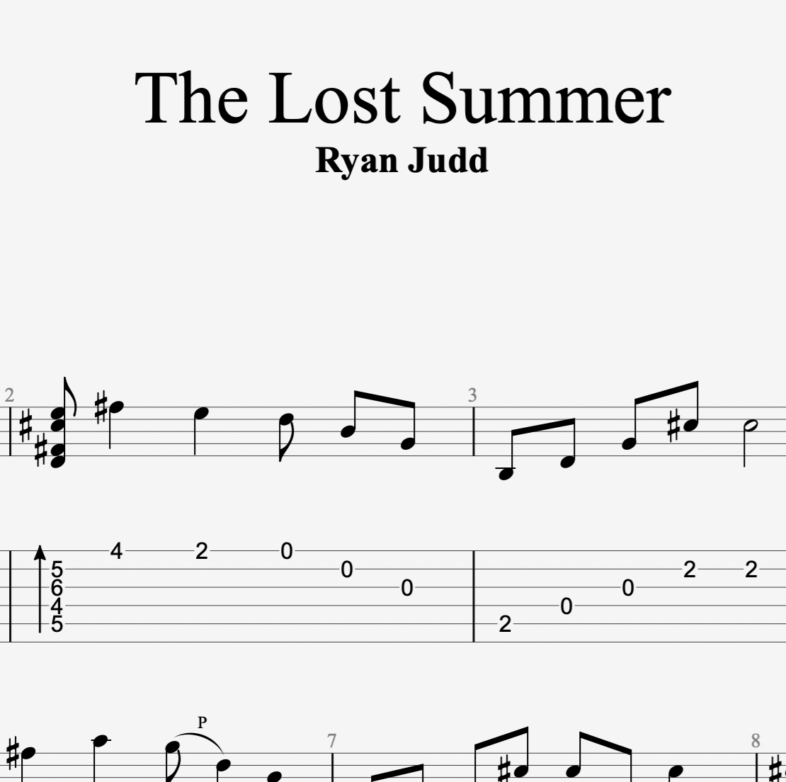 Guitar Tab and Standard Notation for "The Lost Summer"