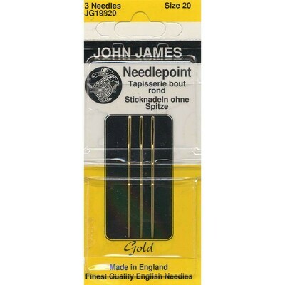 John James Cross Stitch Tapestry Gold Needles Size 20 3ct