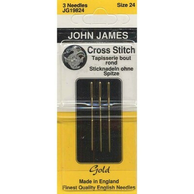 John James Cross Stitch Tapestry Gold Needles Size 22 3ct