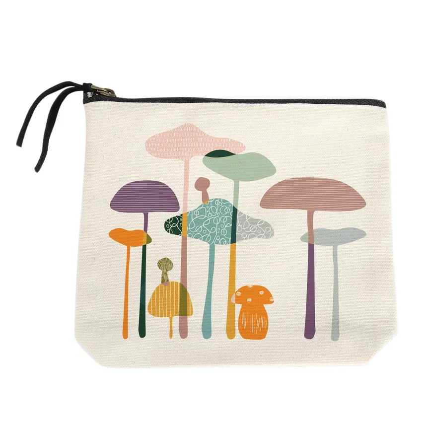 Tall &amp; Colorful Mushrooms Small Canvas Pouch