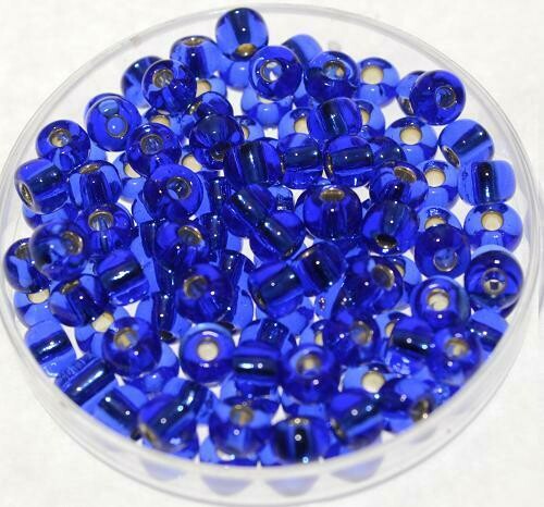 Rocailles blau 4,5mm  mit Silbereinzug, /30g