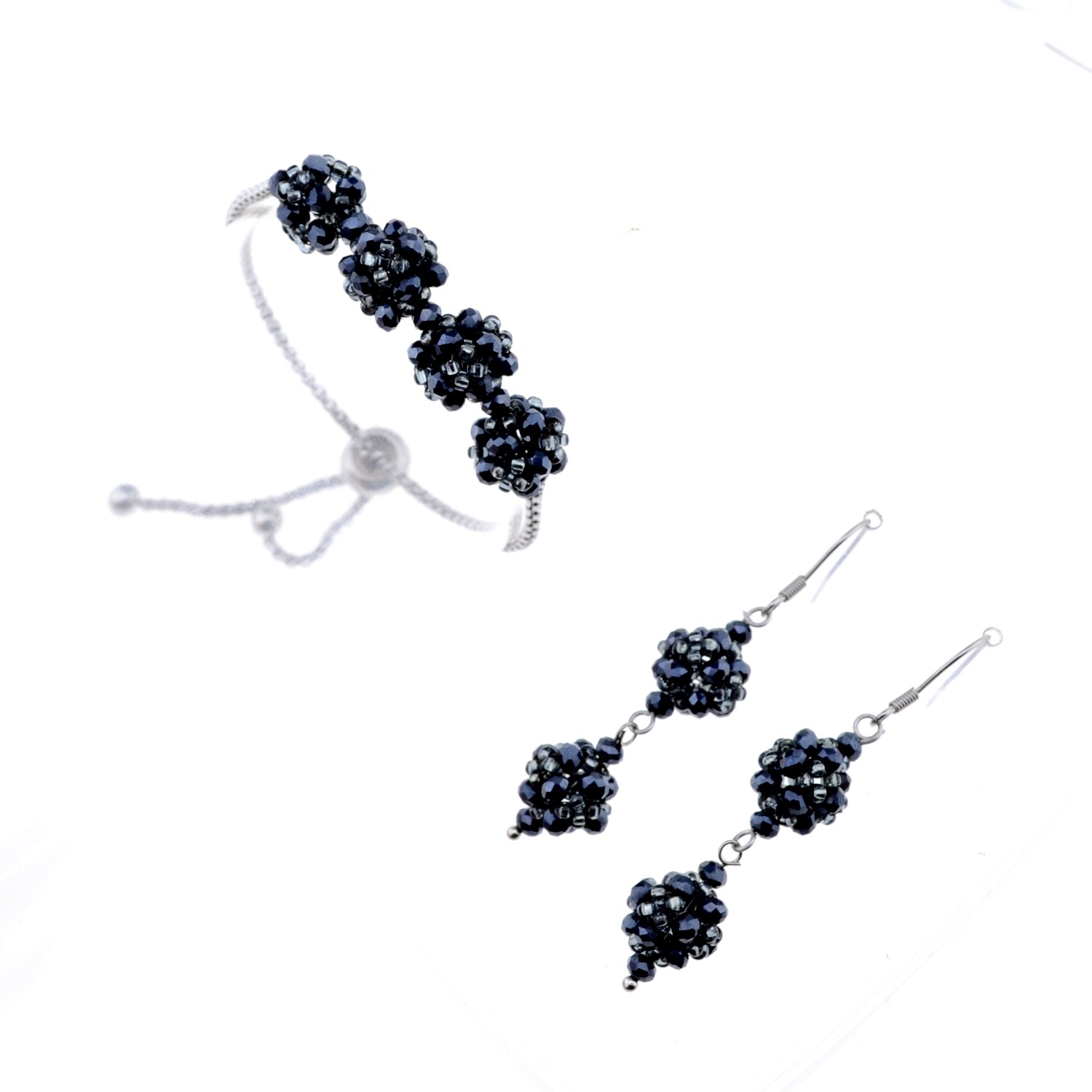 907. Bastelidee / Armband und Ohrringe in antrazit  zum Selbermachen