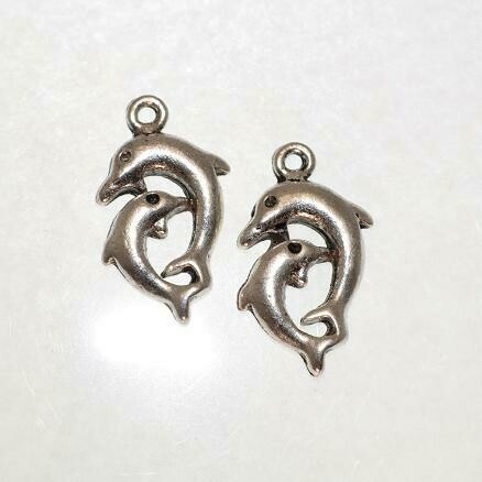 6x Anhänger Delfine Tibet silber 15x20mm
