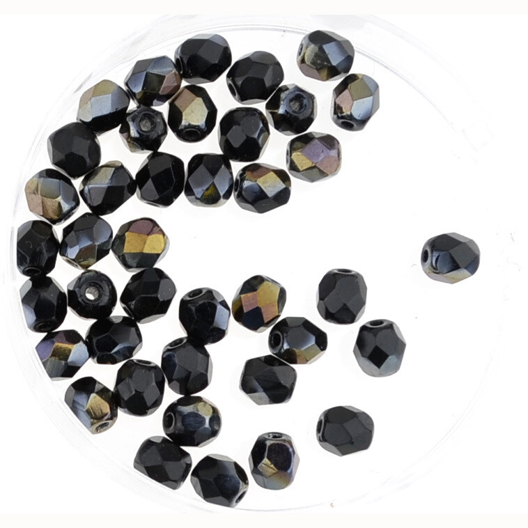 Feuerpolierte Glasperlen – Schwarz Metallic, 4 mm (40 Stück) Feuerpolierte Glasperlen in Schwarz Metallic – 4 mm,