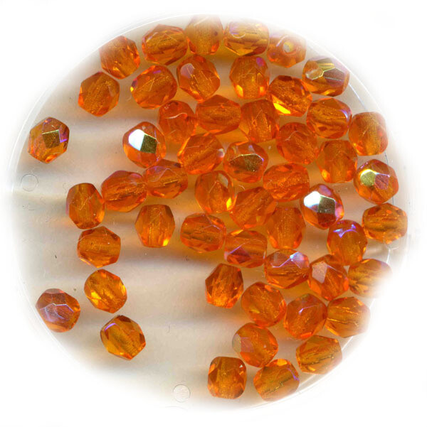 Feuerpollierte Glasperlen 4mm orange AB / 25 Stück