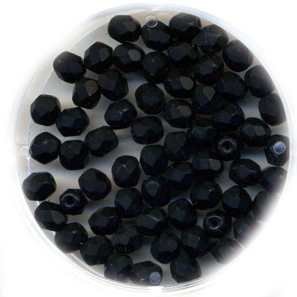 Glasperlen 4 mm – Schwarz matt (40 Stück) Feuerpolierte, matte Glasperlen in Schwarz – 4 mm, 40 Stück im Runddöschen