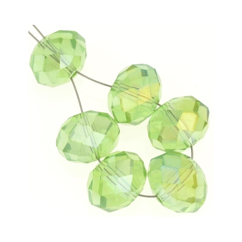 Rondelle Facettierte 12x10mm grün AB /6 Stück