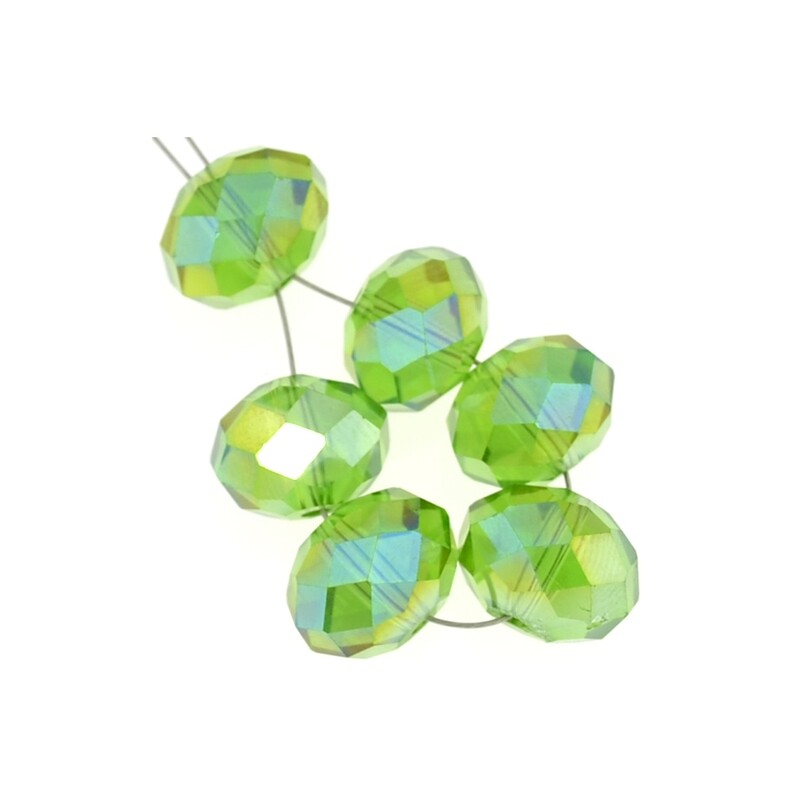 Rondelle Facettierte 12x10mm grün AB /6 Stück