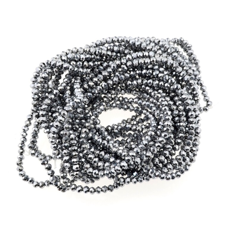 Rondellen Glasperlen 2mm facettiert silber metallic/ 40 Stück