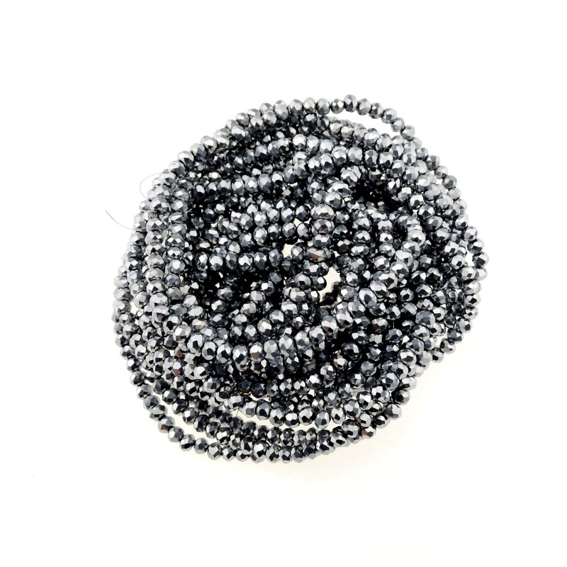 Rondellen Glasperlen 3mm facettiert  silber metallic/ 40 Stück